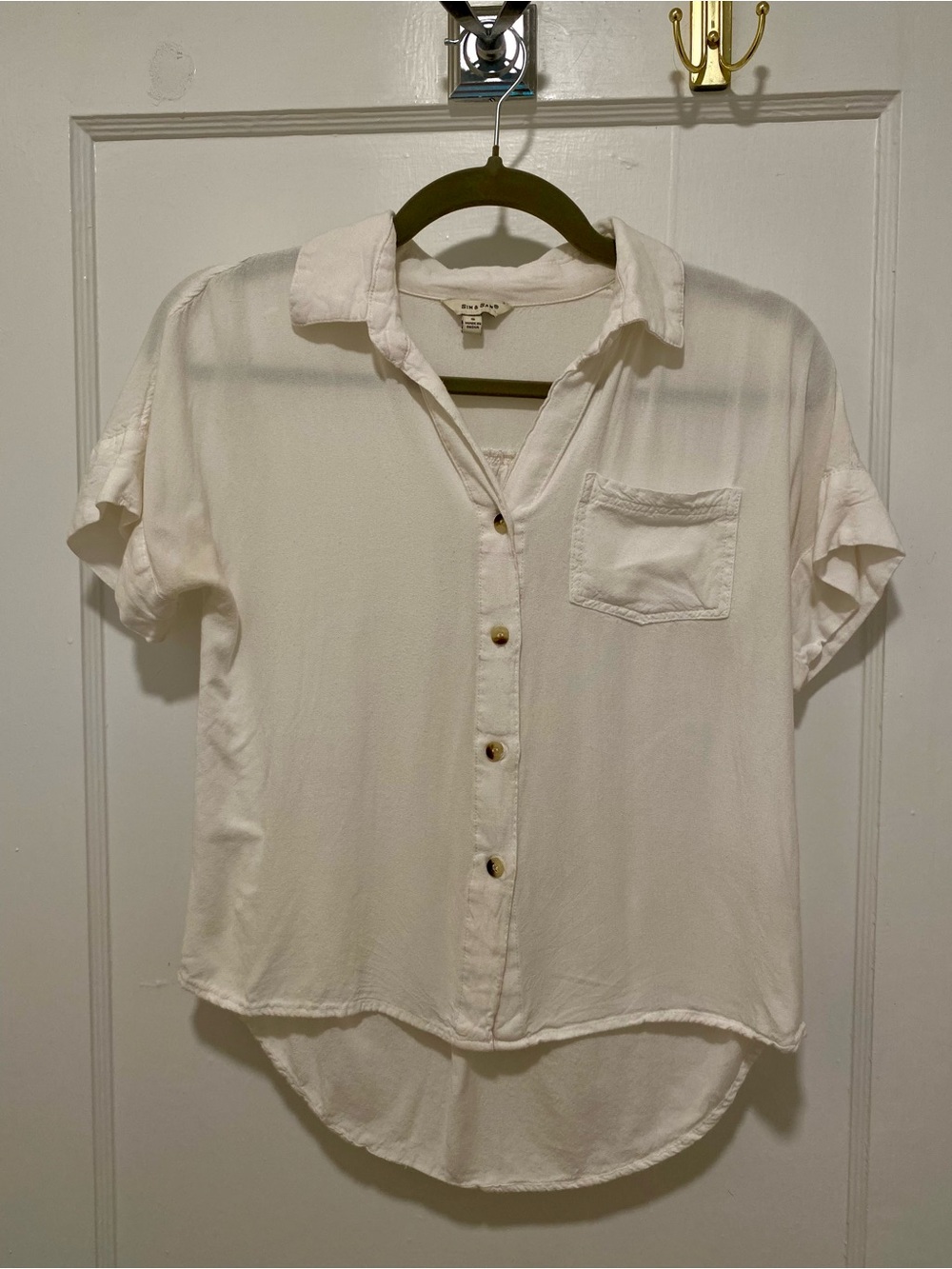 Lightweight Button-Front Short Sleeve Top
